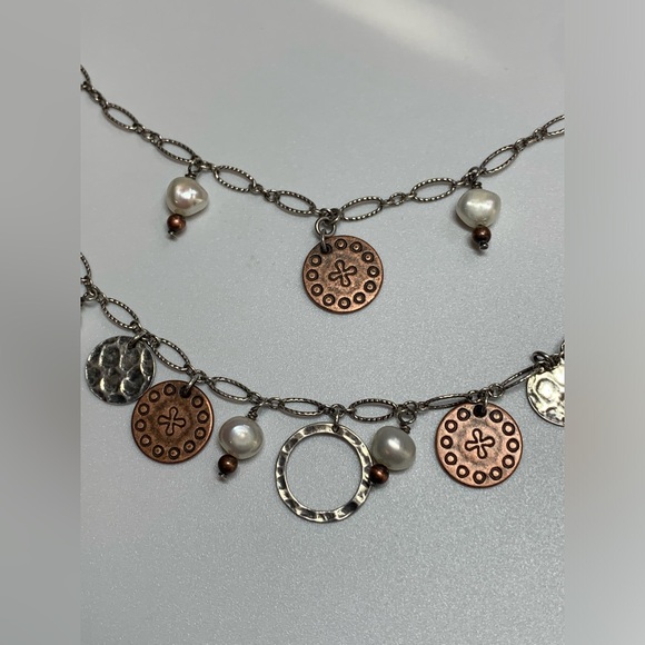 Silpada Vintage Sterling, Copper Coin & Freshwater Pearl 2-Tiered Link Necklace - Picture 10 of 15